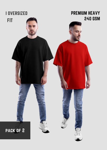 Premium Oversize T-shirt |Red,Black Oversize T-Shirt ( Pack of 2 ) Red,Black