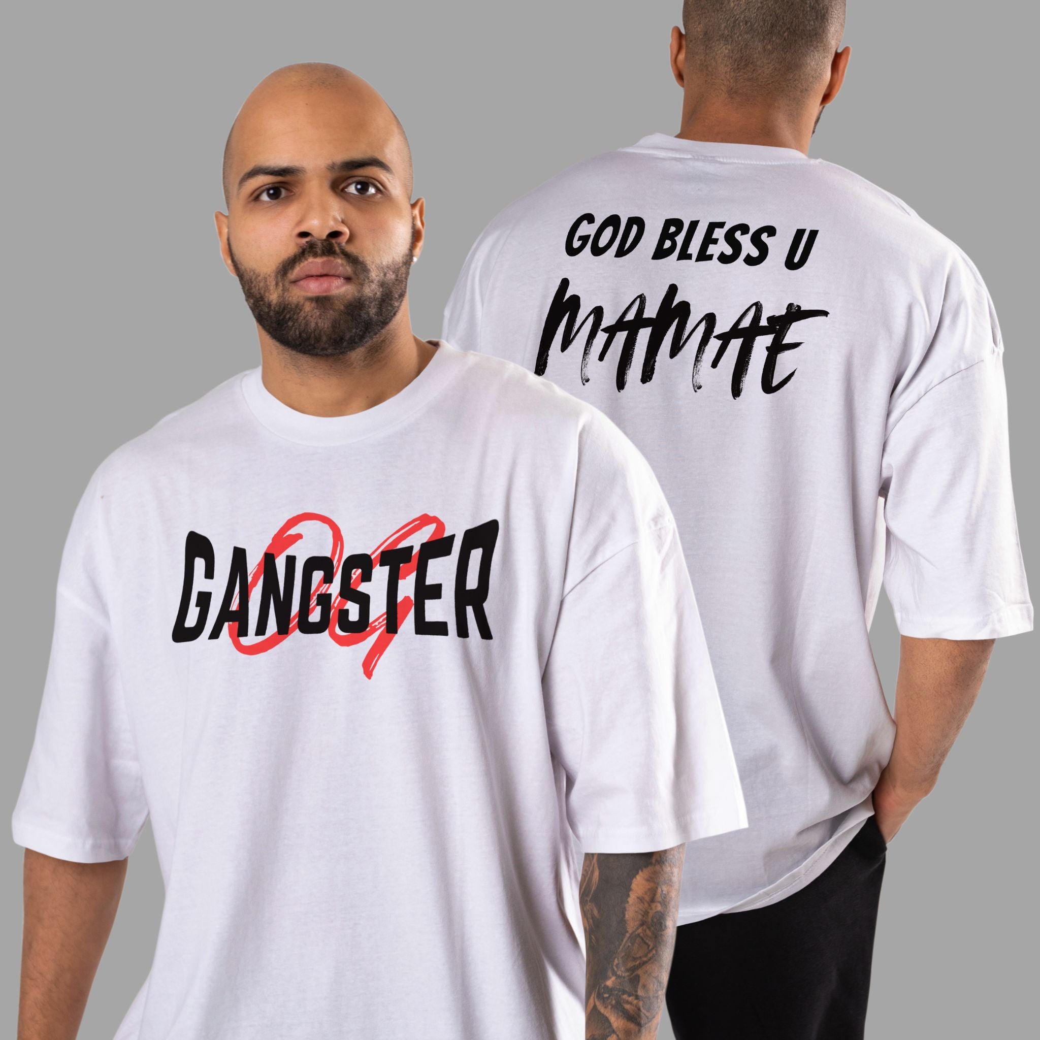 OG Gangster Good-Bad-Ugly AK Printed Cotton Lycra | Oversized T-Shirt white