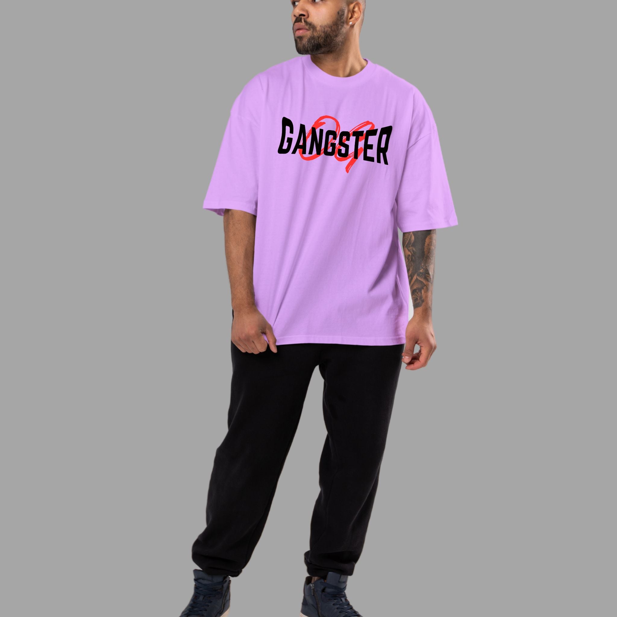 OG Gangster Good-Bad-Ugly AK Printed Cotton Lycra | Oversized T-Shirt Purple