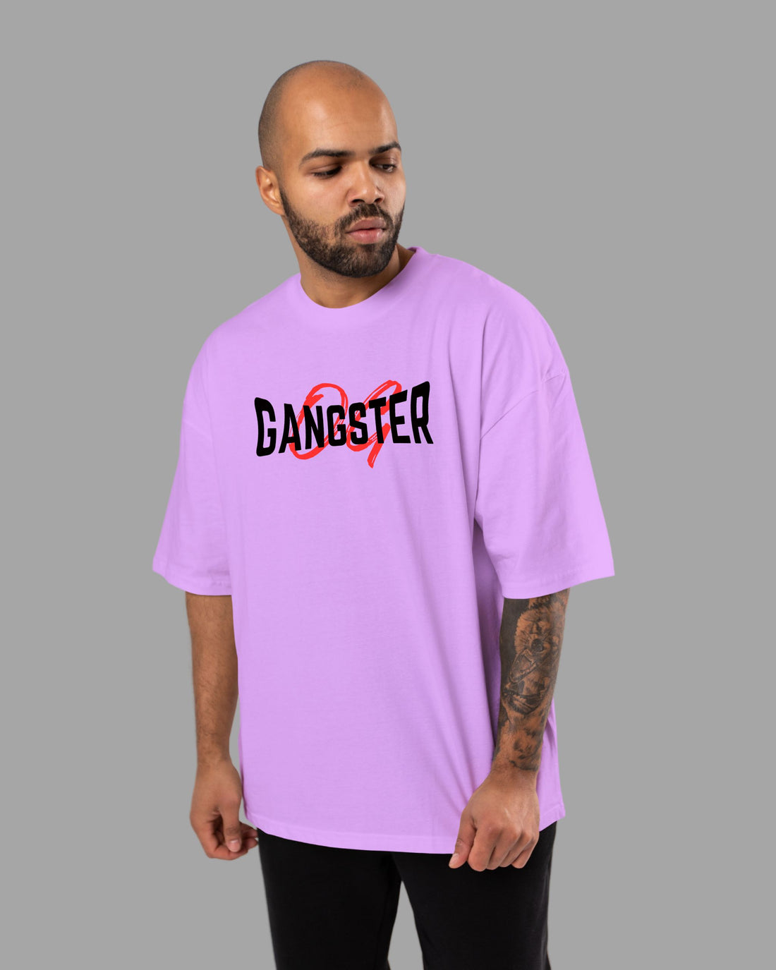 OG Gangster Good-Bad-Ugly AK Printed Cotton Lycra | Oversized T-Shirt Purple