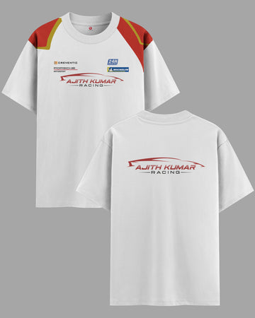 🏎️ Ajith Kumar Racing T-Shirt – White Edition (Front + Back Design)