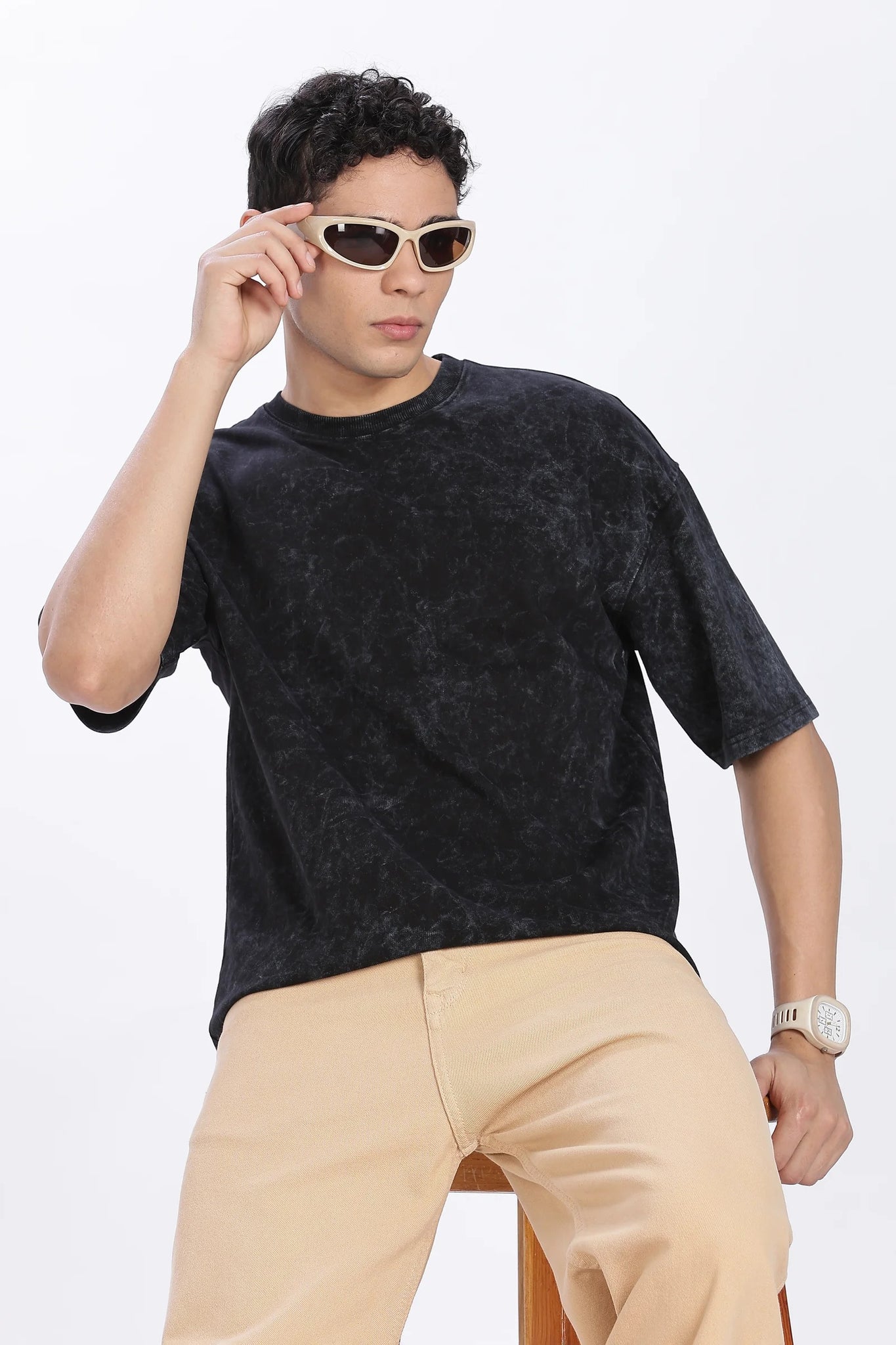 Acid wash Vintage look Oversized T-Shirt – Forest Fade| Premium oversize T-shirt Black
