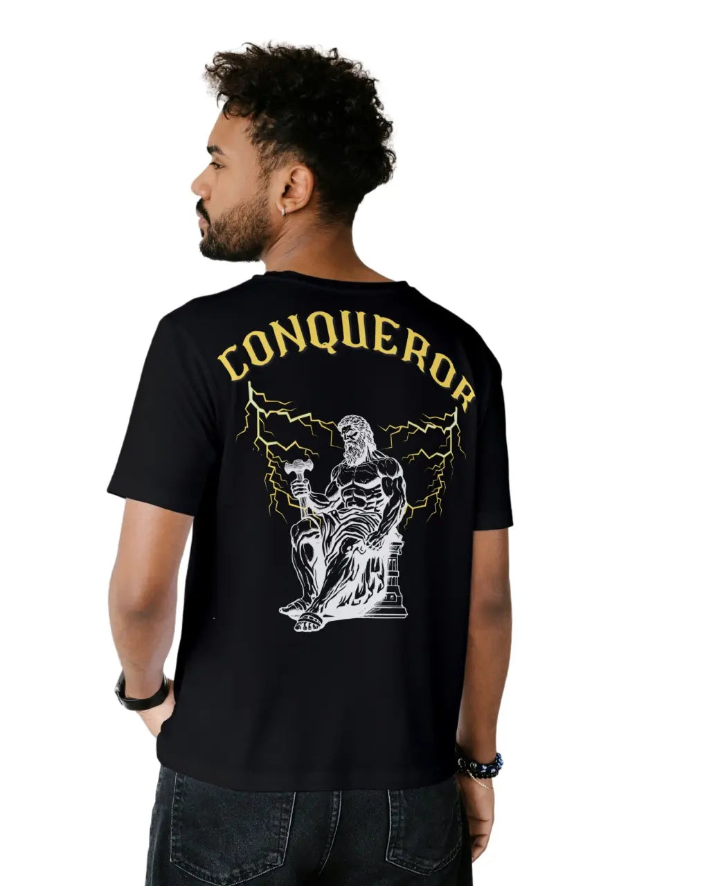 Conqueror Printed Oversized Black T-shirt
