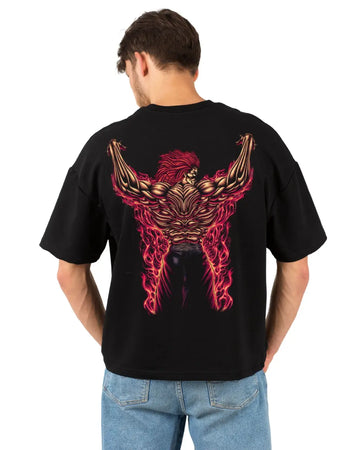 Bakki Hanma Printed Oversized Black T-shirt
