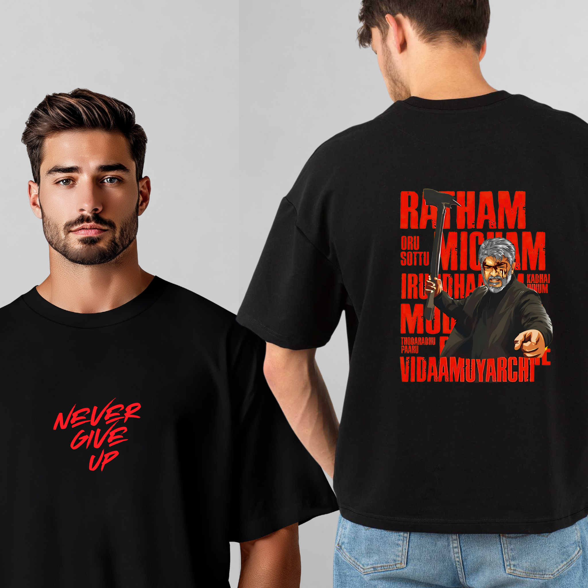 Ajithkumar vidaamuyarchi Printed Oversize T-Shirt Red print