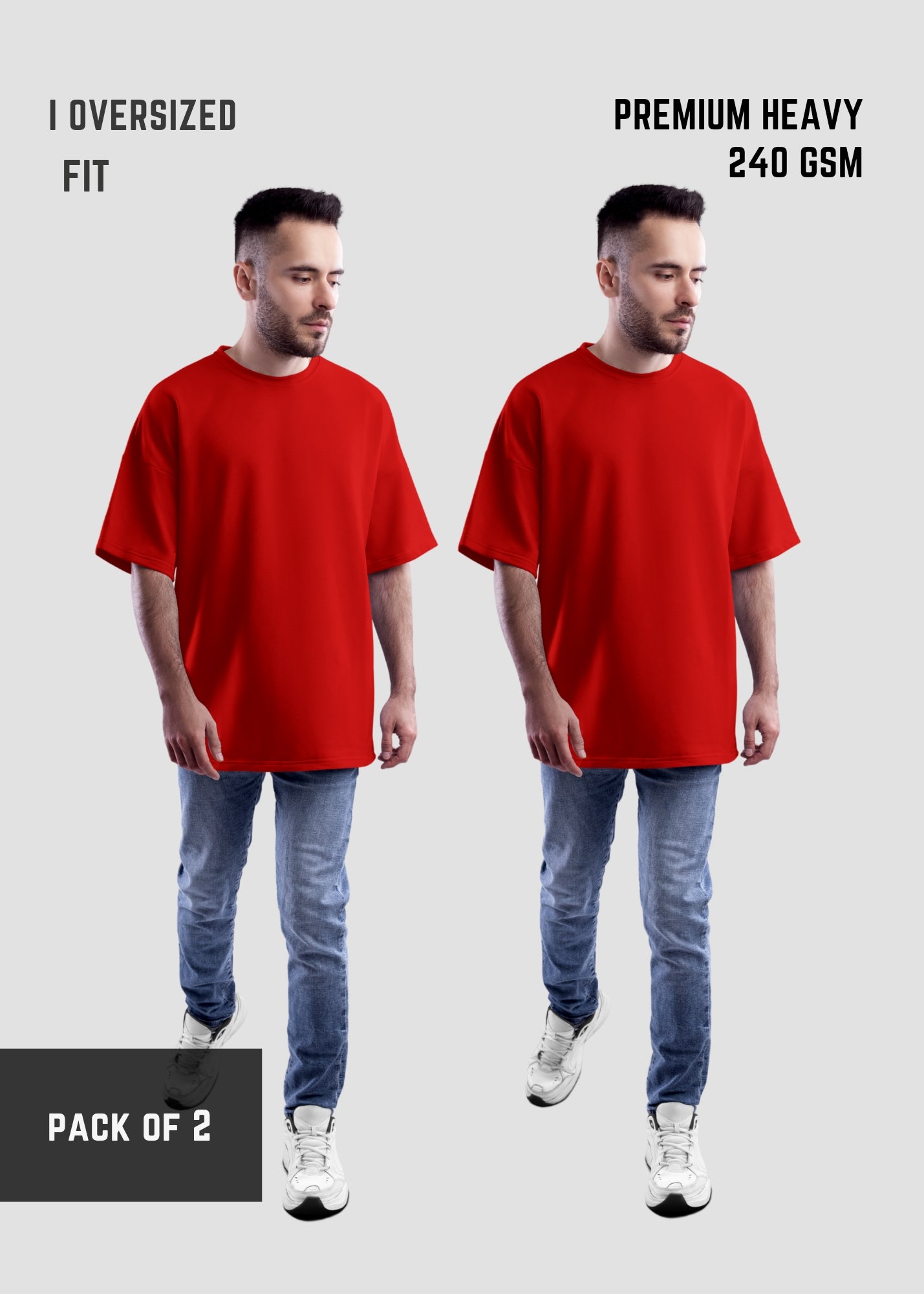 Red Premium Oversize Printed T-shirt | Oversize T-Shirt ( Pack of 2 )