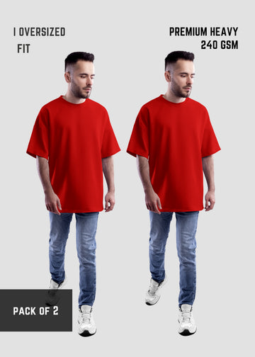 Red Premium Oversize Printed T-shirt | Oversize T-Shirt ( Pack of 2 )
