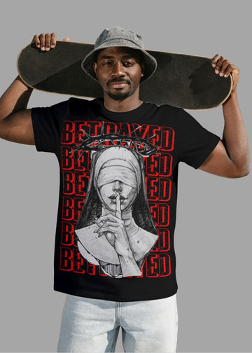 Betrayal leaves scars deeper than silence. Street meets soul in this bold graphic tee — speak less, express more. #BETRAYED