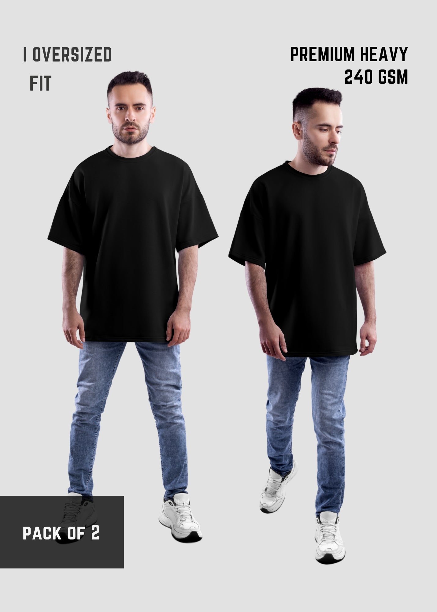 Black Premium Oversize Printed T-shirt | Oversize T-Shirt ( Pack of 2 )