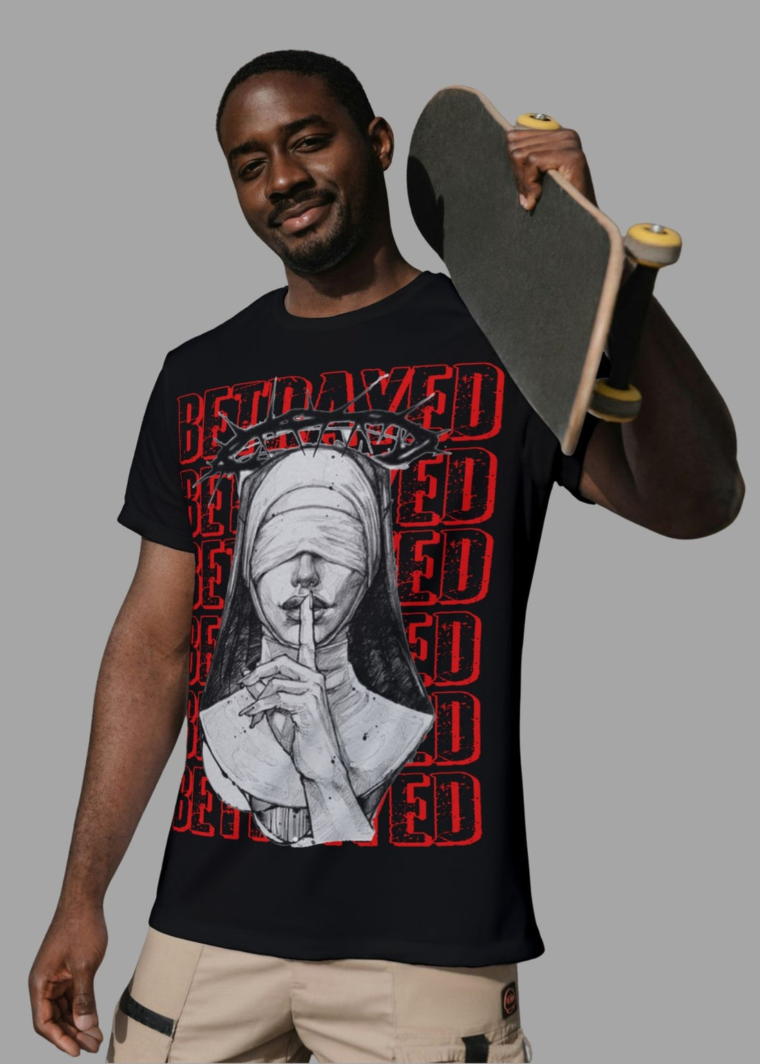 Betrayal leaves scars deeper than silence. Street meets soul in this bold graphic tee — speak less, express more. #BETRAYED