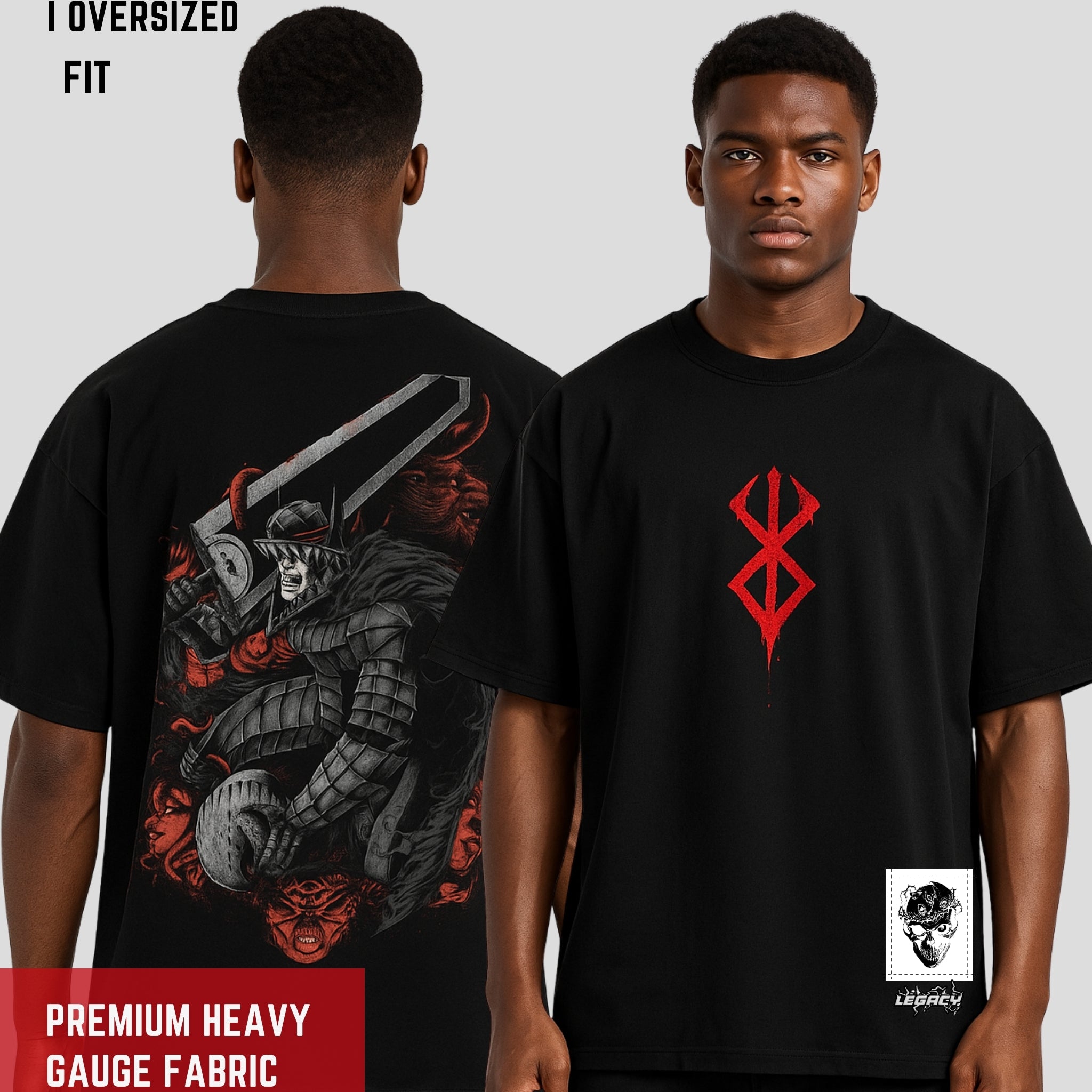 "Legacy Oversized Black T-Shirt with Puff Print & Patch Work & bold skull artwork. Premium cotton, relaxed streetwear fit. Unisex style – stand out with Legacy."